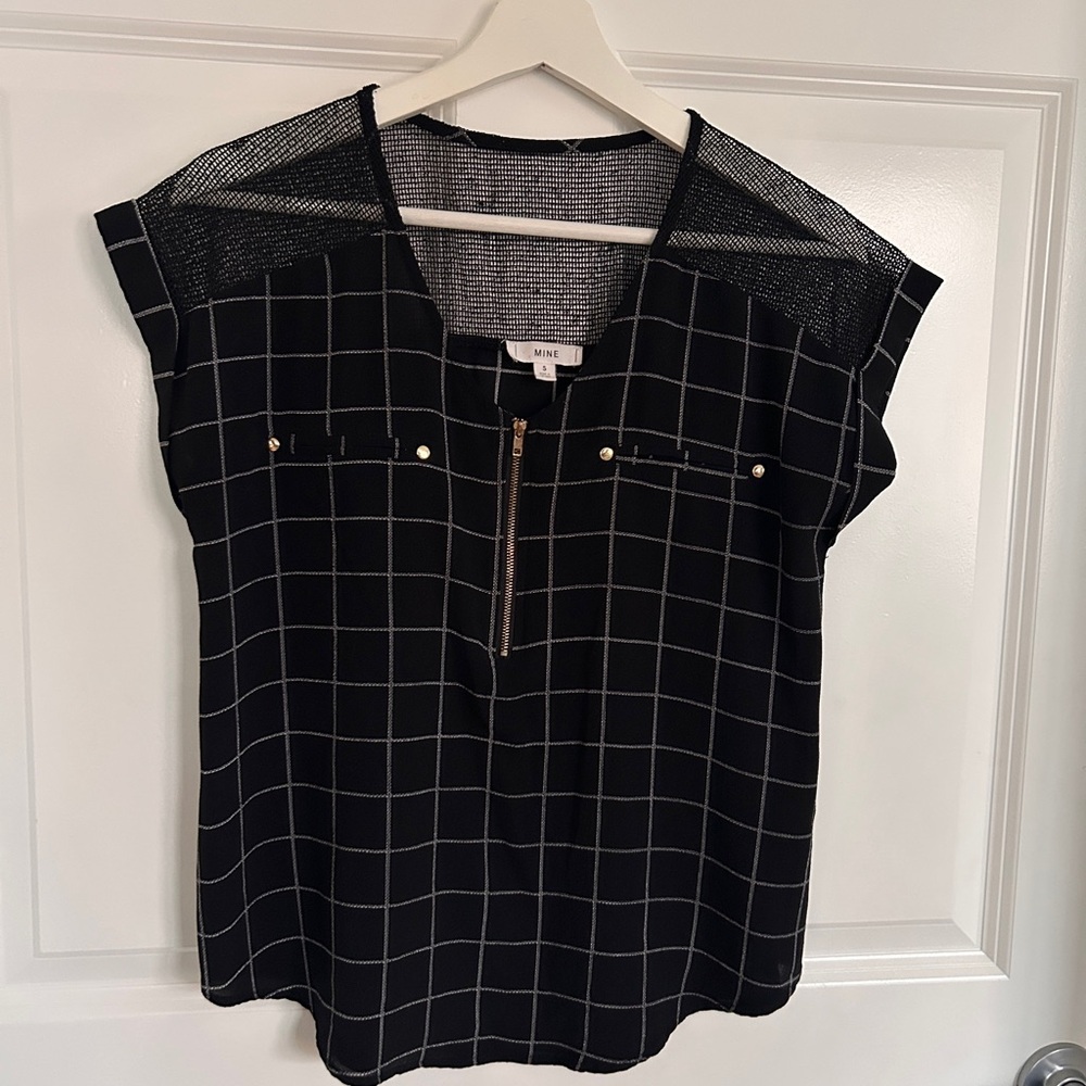 Nine West Black and White Checkered Blouse
